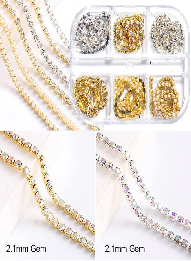 Vezocim Metal Nail Art Chains Decorations, Gold Silver Nail Art Line Accessories, Punk Luxury Pearl Gem Nail Art Glitter Design, 3D Nail Art Chain Supplies for Women Manicure Art, Resin Nail Art Tips Tools - Image 4